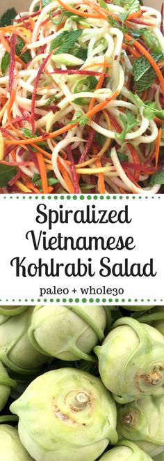 an image of sproukled vietnamese kohlrabi salad with text overlay