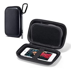 an open black case holds two cell phones