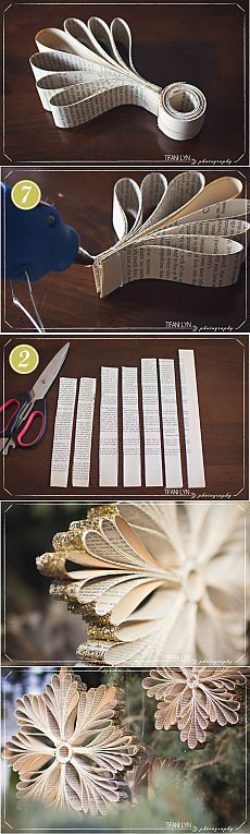 the instructions for making paper flowers are shown in three different stages, including cutting them