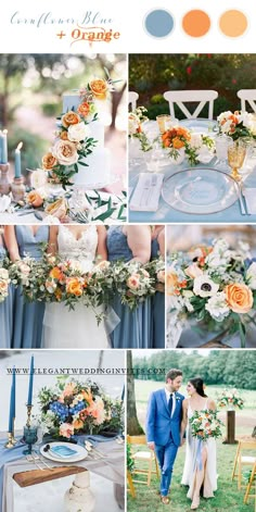 an orange and blue wedding color scheme