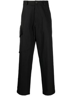 black cotton blend straight-leg mid-rise belt loops front button and zip fastening two side inset pockets side cargo pocket two rear flap pockets Black Cargos, Studio Nicholson, Black Cargo, Cargo Pocket, Cargo Trousers, Straight Leg Pants, Flap Pocket, Bottoms Pants, Black Cotton