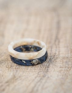 a wooden table with a ring on it