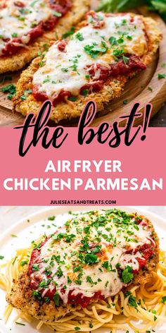 the best air fryer chicken parmesan on a plate with text overlay