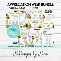 the appreciation week bundle includes four different items, including stickers and an ad for each item