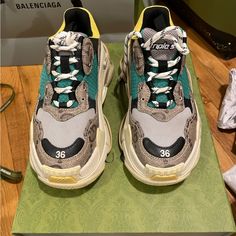 Limited Edition Balenciaga Sneaker, Gucci X Balenciaga, Balenciaga Sneakers, Shoes Gucci, Gucci Shoes, Green Yellow, Womens Shoes Sneakers, Limited Time, Balenciaga