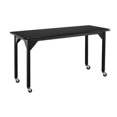 a black table with wheels on it