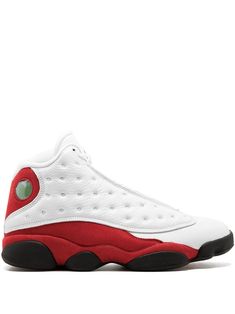 Supplied by a premier sneaker marketplace dealing with unworn, already sold out, in demand rarities. Each product is rigorously inspected by experienced experts guaranteeing authenticity. Once again back is the incredible Air Jordan 13 Retro in its OG colourway. Sometimes referred to by the "Cherry" moniker, the shoe sports a Chicago Bulls-inspired colourway, with premium white tumbled leather construction on much of the upper. Red appears on the side panel, heel, and midsole. A black outsole co Air Jordan 13 Retro, Jordan 13 Retro, Jordan Air, Girly Shoes, Jordan 13, Retro Sneakers, Chicago Bulls, Saucony Sneaker, Jordan Shoes