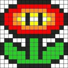 an image of a pixel art pattern with red, yellow and green flowers on it