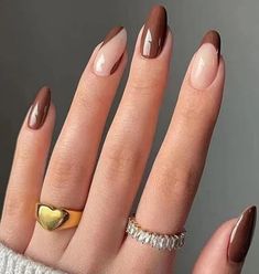 Brown nails Long nails fall nails autumn nails french tips simple nails #nails #nailinspo #brownnails #frenchtips #simplenails #presson [Amazon affiliate links] Nails Size, Nagel Tips, Nail Swag, Nail Length, Brown Nails, False Nail, Nail Arts