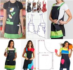 four different aprons are shown with the same pattern on them, and each has an individual's own design