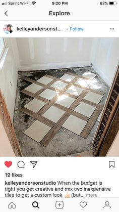 the floor is being remodeled with tile on it and some wood planks in place