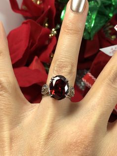 Red Garnet Ring/ Solid Sterling Silver/ 5ct Oval Garnet Red Silver Dragon Gothic Claw Filigree [Made To Order] Design#133