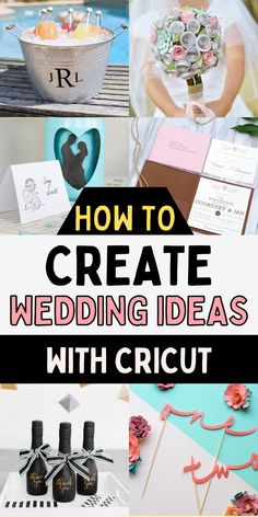 the words how to create wedding ideas with cricut are in black and white