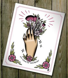 a card with an image of a hand holding flowers and the words i'm kind of bouquet on it