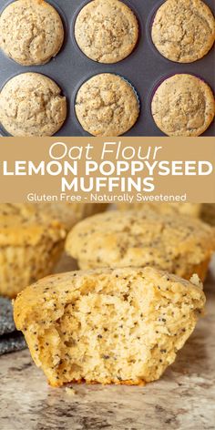 lemon poppy seed muffins in a muffin tin with the title overlay