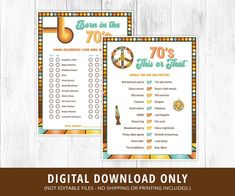 a digital printable birthday party game for 70's and 70's theme