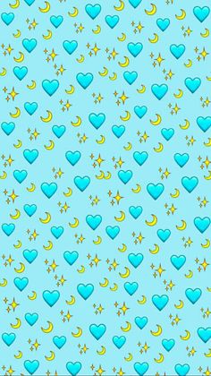 blue hearts with stars and crescents on a light blue background seamless wallpaper