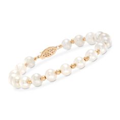 Ross-Simons - Mom & Me 4-7mm Cultured Pearl Bracelet Set of 2. 5.5"-7". This 4-7mm cultured pearl bracelet set of two is an adorable gift for any mother-daughter duo! Featuring a larger size (7" with 6-7mm pearls) for Mom and smaller size (5.5" with 4-4.5mm pearls) for daughter, this classic pair is a sweet way to honor their unbreakable bond. Set in 14kt yellow gold. Child's bracelet features a fishhook clasp; mother's features a springring clasp. Mother and daughter bracelet set. Pearl birthstones are the perfect gift for June birthdays. Classic Gold Bracelet With Pearl Charm, Anniversary Yellow Gold Pearl Bracelet With Round Beads, Anniversary Yellow Gold Pearl Bracelet, Classic Yellow Gold Single Strand Pearl Bracelet, Classic Yellow Gold Pearl Beaded Bracelets, Classic Yellow Gold Beaded Bracelets, Classic Rondelle Beaded Bracelets For Formal Occasions, Classic Gold Pearl Jubilee Bracelet, Classic Yellow Gold Pearl Bracelet With Round Beads