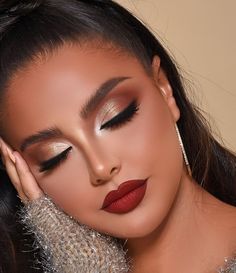 Makeup Looks For Red Lipstick, Make Up Look With Red Lipstick, Full Glam Makeup Looks Red Lips, Bridal Makeup Red Lipstick, Full Face Makeup With Red Lipstick, Eye Shadow For Red Lipstick, Formal Makeup With Red Lipstick, Red Dress Make Up Looks, Bridal Make Up Red Lip