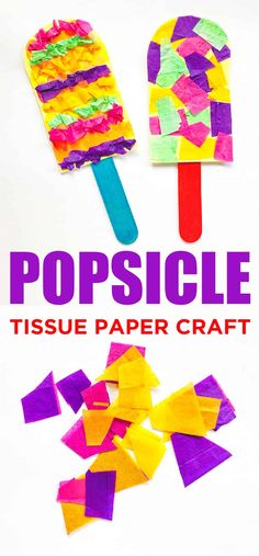 popsicle tissue paper craft for kids with the title overlay that says popsicle tissue paper craft