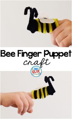 the bee finger puppet craft is made with yarn