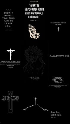 some black and white images with the words jesus on them, in different languages that are also