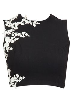 Black crop top with ivory floral detailing available only at Pernia's Pop-Up Shop. Luxury Self-design Top For Navratri, Navratri Designer Tops With Intricate Embroidery, Designer Black Blouse Piece With Floral Embroidery, Black Blouse Piece With Floral Embroidery, Floral Embroidered Top For Navratri, Crop Top Designs, Sari Blouse Designs, Indian Saree Blouse, Choli Designs