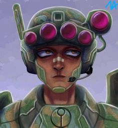 a digital painting of a man wearing a helmet