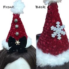 Handmade Red Enchanted Santa Hat-Accessories-Snobby Drops Fabric Backdrops for Photography Fabric Photography, Velvet Yarn, Birthday Party Hats, Santa Hats, Photography Backdrops, Black Bow, Santa Hat, Soft Velvet, Fur Trim