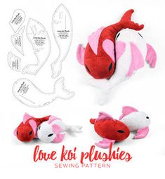 the sewing pattern shows how to make a stuffed fish that looks like it is laying down