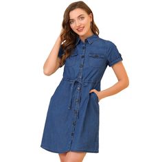 The Chambray dress livens up your summer look. The comfortable denim shirt dress gives you a casual look. The Allegra K denim shirt dress is comfortable and it is suitable for summer. It features a pointed collar, a drawstring waist, and four practical pockets. This Allegra K dress will become a casual favorite. Perfect for casual, party, beach, club, daily, and summer wear. This dress is suitable for many occasions, such as Travelling, Vacation, Shopping, etc. Button Down Denim Dress, Vacation Shopping, Stitching Dresses, Denim Maxi Dress, Denim Midi Dress, Denim Dresses, Denim Shirt Dress, Suede Dress, Chambray Dress