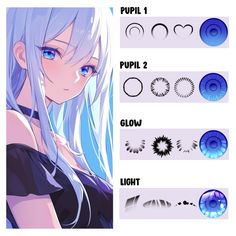 an anime character's hair is shown with different colors and shapes to choose from