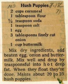 an old recipe for hot puppies