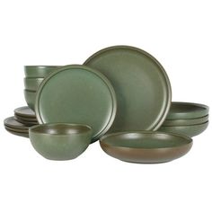 a set of green and brown dinnerware