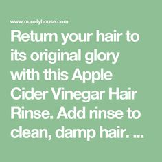 Return your hair to its original glory with this Apple Cider Vinegar Hair Rinse. Add rinse to clean, damp hair. Let it sit for 3 minutes and rinse out with warm water. Diy Apple Cider Vinegar, Apple Cider Vinegar Hair, Apple Cider Vinegar Hair Rinse, Diy Apple Cider, Vinegar Hair Rinse, Diy Haircare, Apple Cider Vinegar For Hair, Diy Apple, Raw Apple Cider Vinegar