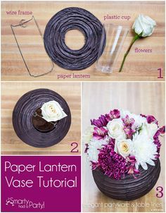 how to make a paper lantern vase with flowers in it and instructions on how to use them