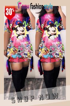 Rose Red Fashion Sexy Cartoon Printed Dress Casual Multicolor Graphic Print Mini Dress, Multicolor Cartoon Print Short Sleeve Dress, Cheap Multicolor Cartoon Print T-shirt, Red Rose Dress, Tropical Print Multicolor Beach Cover-up Dress, Printed Dress, Cartoon Print, Red Fashion, Fashion Sexy