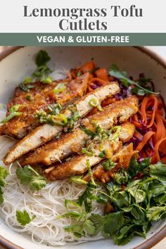 a bowl filled with noodles, meat and veggies