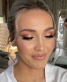 Brynn Wedding Dress, Bridal Make Up Fair Skin, Bridal Make Up Blonde Blue Eyes, Bridesmaid Makeup Soft Glam, Bride Makeup Blue Eyes Brunette, Soft Bridal Makeup Romantic Blue Eyes, Warm Bridal Makeup, Warm Wedding Makeup, Soft Glam Bridal Makeup Green Eyes