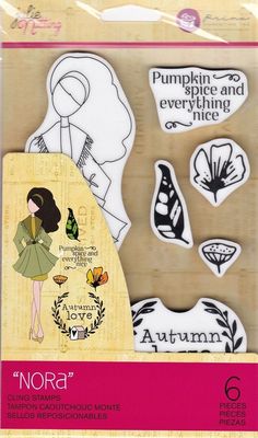 a package of stickers with the words, pumpkins and everything nice