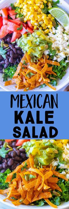 this mexican kale salad is loaded with black beans, carrots, avocado and cilantro