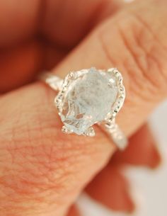 Free form Aquamarine Ring Raw Aquamarine Rough by TeriLeeJewelry Secret Engagement, March Birthdays, Rough Stone Ring, Aqua Ring, Morganite Engagement Ring Rose Gold, Nature Engagement Ring, Rose Gold Promise Ring, Stackable Diamond Rings, Raw Crystal Ring