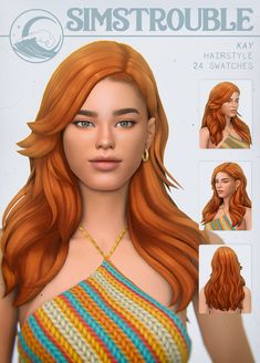 an image of a woman with long red hair and different hairstyles for the simstrouble