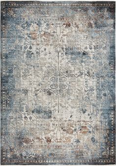 an area rug with blue, brown and white colors