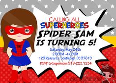 a girl in a superhero costume is on her birthday party