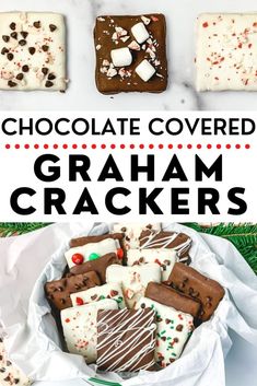 chocolate covered graham crackers in a white bowl