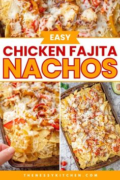 Looking for Super Bowl party food ideas? Put this chicken nacho recipe on your game day menu! Loaded with crispy tortilla chips, cheese, and veggies, these sheet pan chicken fajita nachos are also an easy New Year appetizer everyone will enjoy!