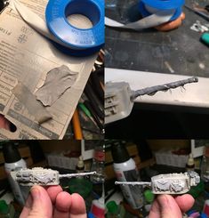 two pictures showing the process of making an old toothbrush