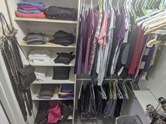 a closet filled with lots of clothes and shoes