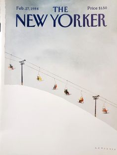 an advertisement for the new yorker featuring people on skis